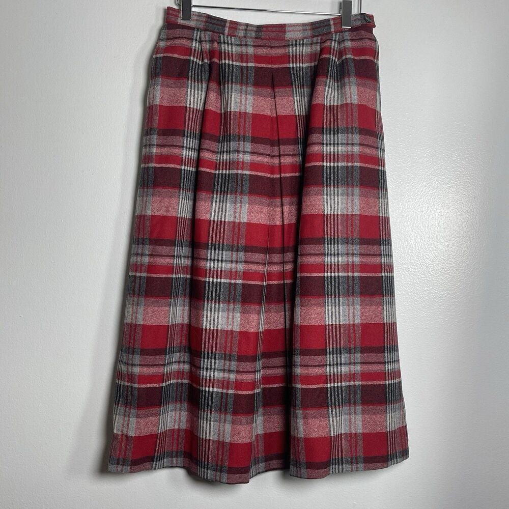 PENDLETON 100% Virgin Wool Pleated Tartan Midi Skirt Size 10 Made in USA Holiday